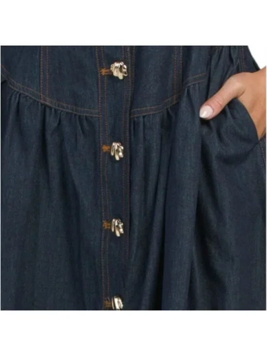 ZOE & CLAIRE Sleeveless Dropped Waist Denim Dress - Picture 5 of 5